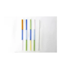 Set De 4 Pajitas Tricolor Con Cepillo Love&home