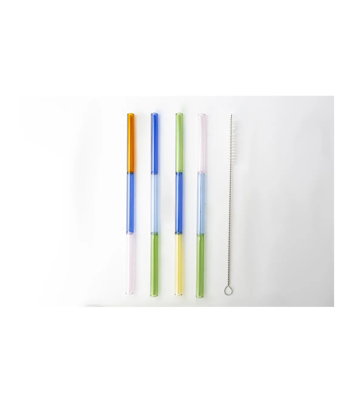 Set De 4 Pajitas Tricolor Con Cepillo Love&home